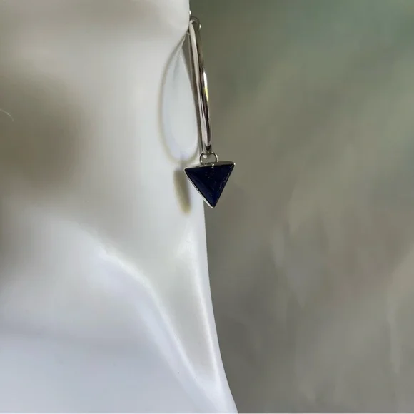 Silver Hoop Lapis Lazuli Drop Earrings - Picture 3 of 9